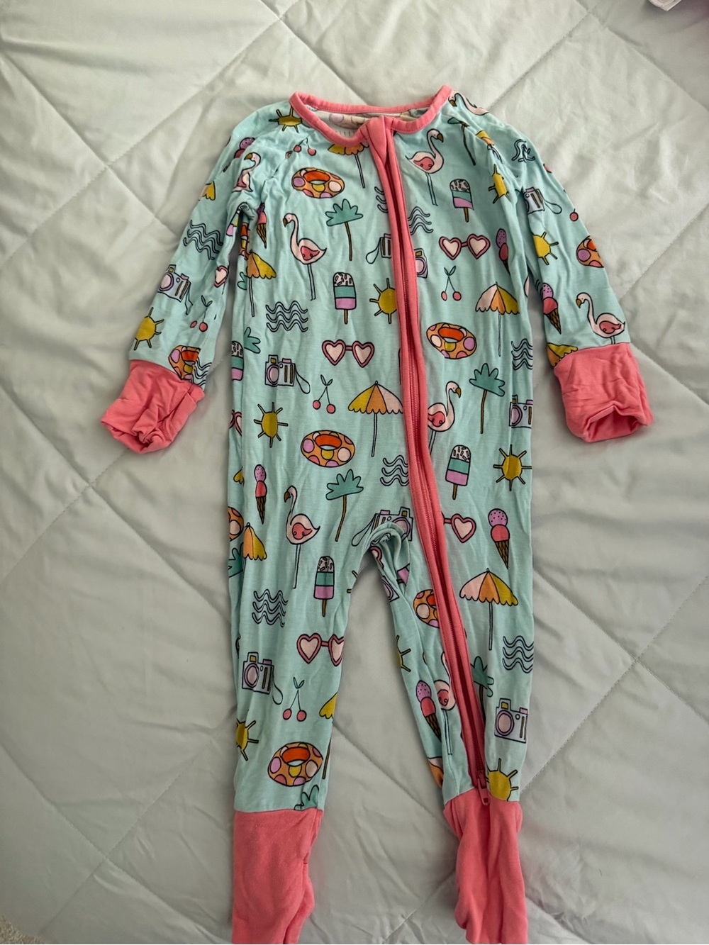 Little Sleepies Light Blue & Pink Beach Print Footie Pajamas